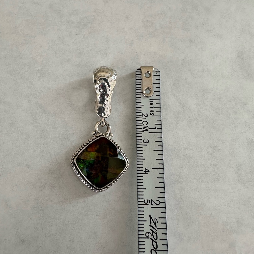 Sarda Ammolite Silver Enhancer. 1.75” drop. .75” wide. - Picture 7 of 11